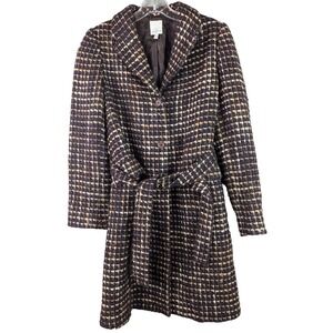 Anne Klein Coat Women's Small‎ Brown Wool Mohair Alpaca Blend Belted Button Up